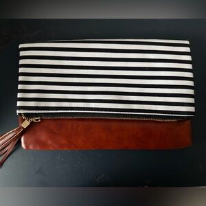 Striped Leather and Canvas Bag